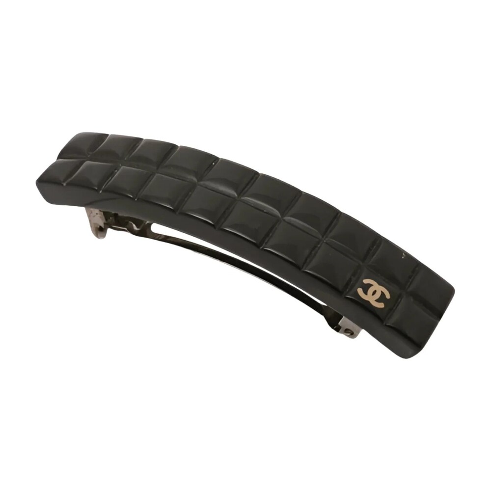 6519 - Chanel Chocolate Bar Barrette Black - Barrette Sv / Black / Very Good